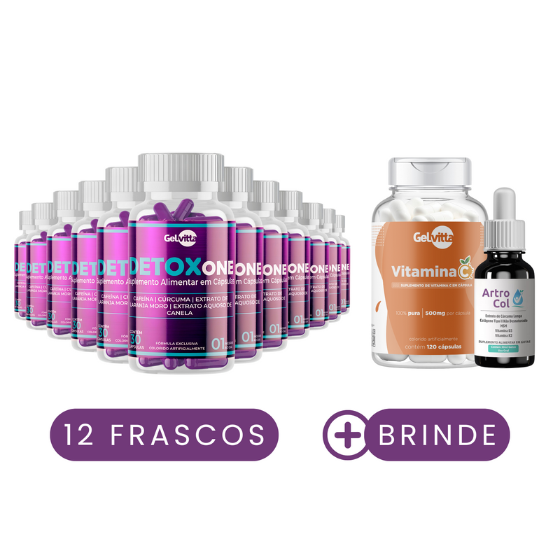 KIT 12X DETOX ONE - EMAGRECEDOR NATURAL - 1 ANO TRATAMENTO + BRINDE