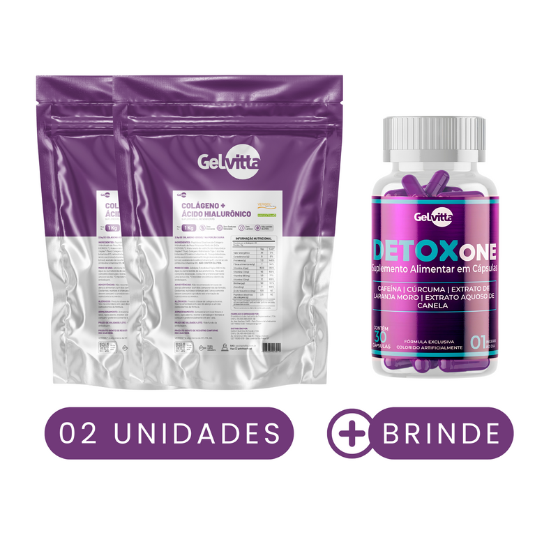 KIT 2X COLÁGENO VERISOL® + ÁCIDO HIALURÔNICO HAPLEX® PLUS + BIOTINA + VITAMINA C 1 KG + BRINDE