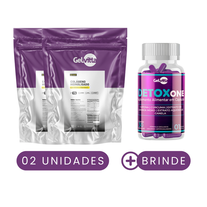 KIT 2X COLÁGENO PURO COM BCAA E VITAMINA C 1 KG + BRINDE