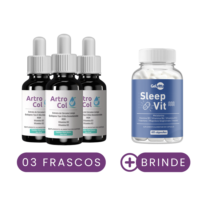 KIT 3X ARTROCOL - COLÁGENO TIPO 2 E CÚRCUMA - DOR MUSCULAR E ARTICULAR + BRINDE