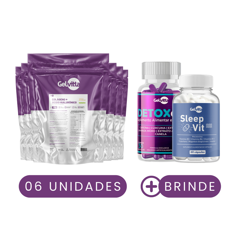 KIT 6 UN COLÁGENO VERISOL® + ÁCIDO HIALURÔNICO HAPLEX® PLUS + BIOTINA + VITAMINA C 1 KG + BRINDE