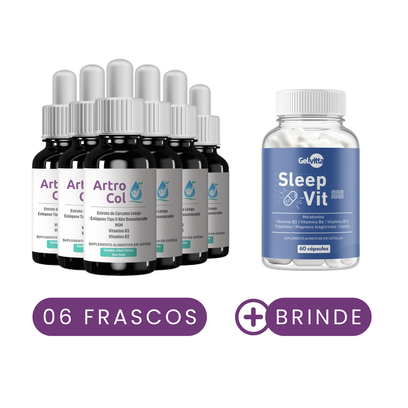 KIT 6X ARTROCOL -  COLÁGENO TIPO 2 E CÚRCUMA - DOR MUSCULAR E ARTICULAR + BRINDE