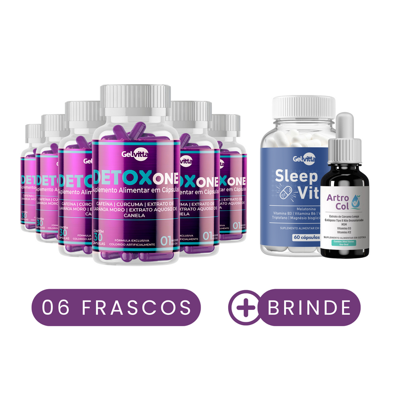 KIT 6X DETOX ONE - EMAGRECEDOR NATURAL - 3 MESES DE TRATAMENTO + BRINDE