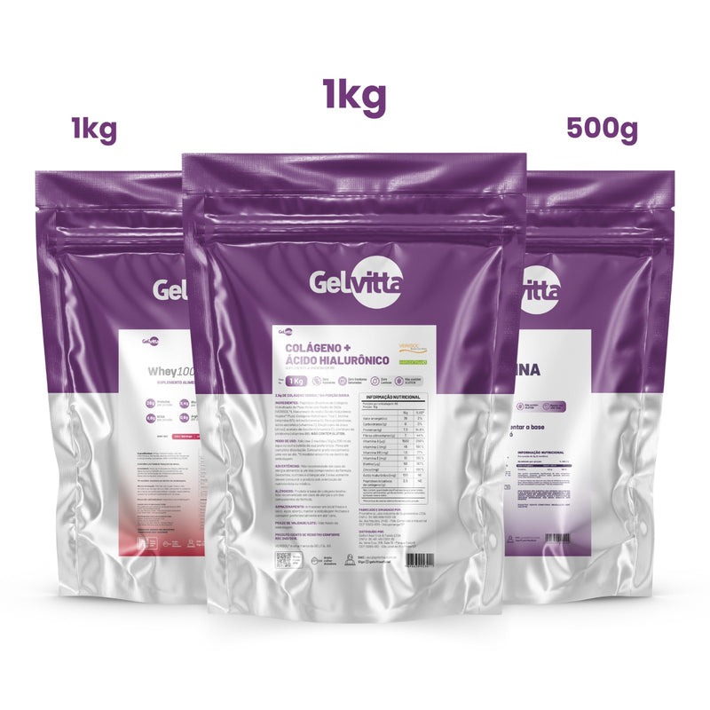 Kit Treino - Colágeno Verisol® com Ácido Hialurônico Haplex® Plus + Whey Protein + Creatina